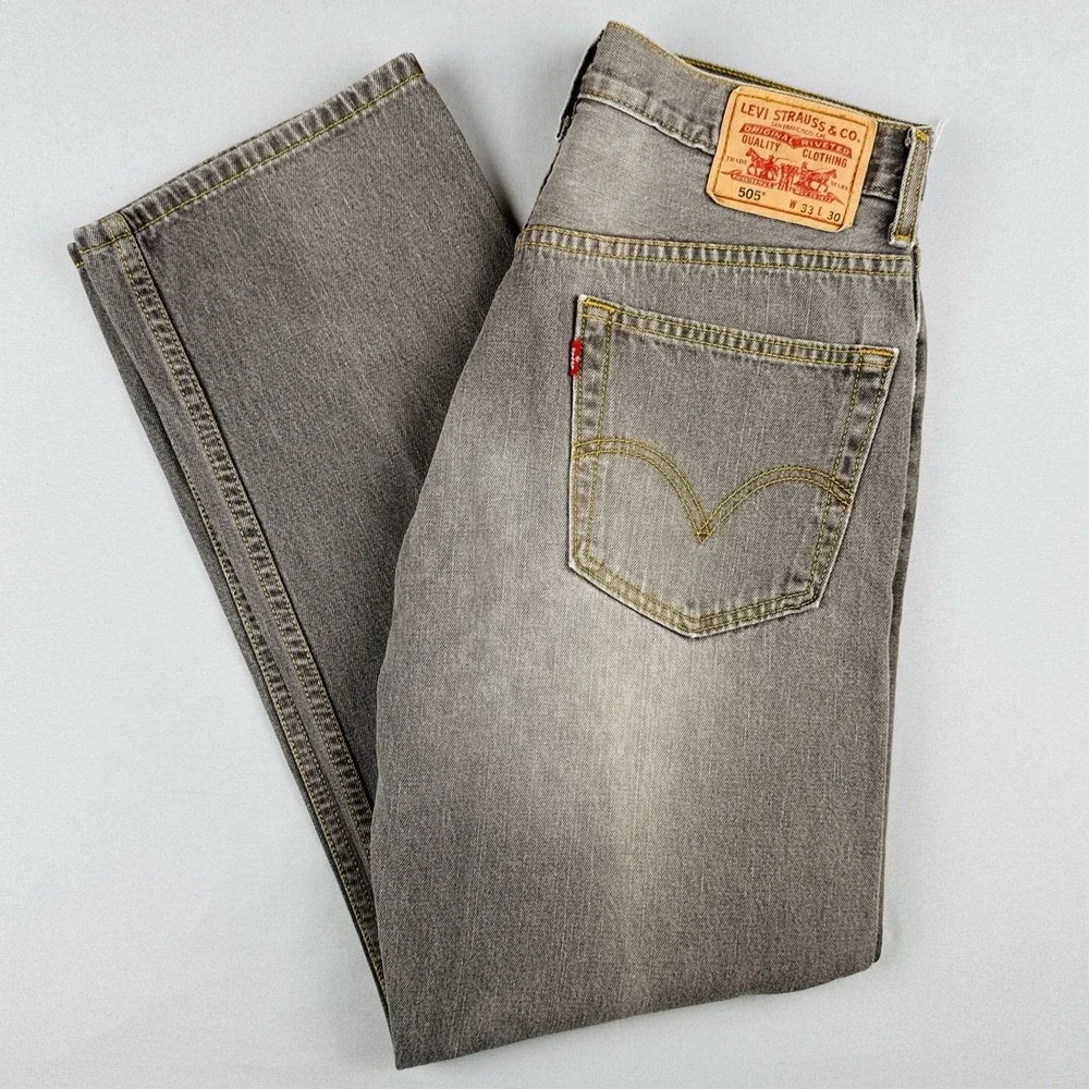 Levi's 505 Regular Fit Jeans Gray Wash Straight Leg Denim 33x30